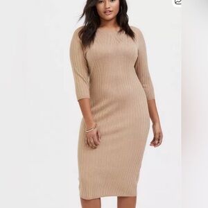Torrid  Tan Ribbed Knit Sweater Dress EUC size 1